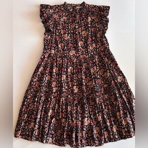 Ulla Johnson Dress Black Floral Tiered Ruffle Sleeves Midi Length Pockets Sz 8